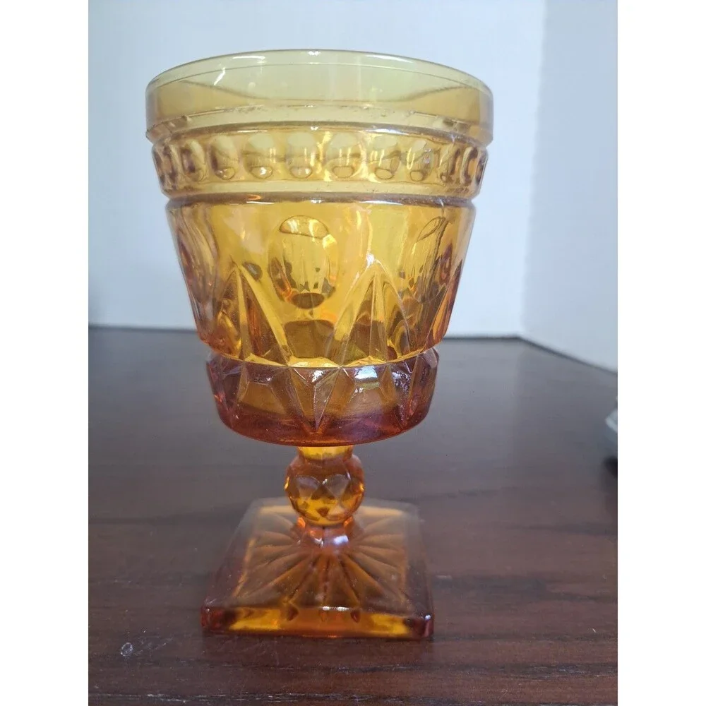 Vintage Indiana Glass Colony Park Lane Amber Water Goblet